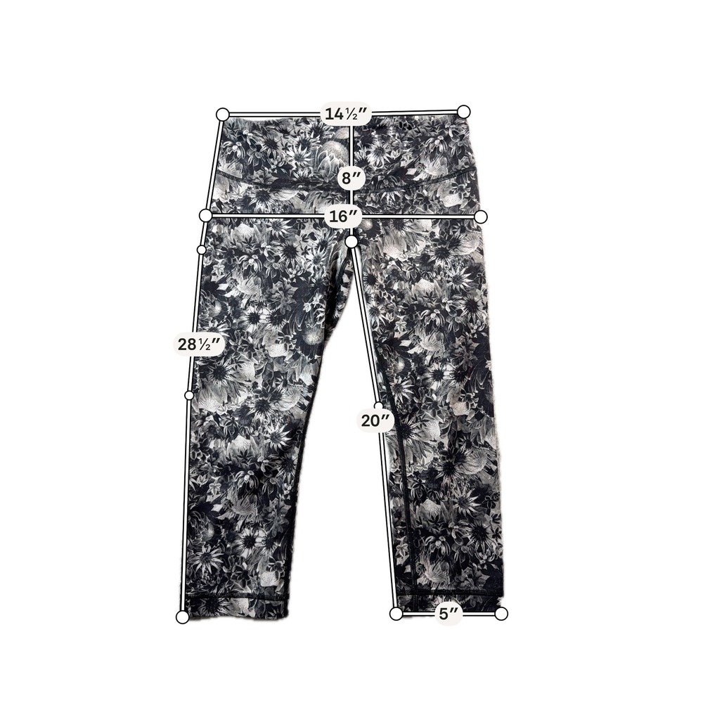 Lululemon Wunder Under Crop Leggings Women 8 Black Floral Yoga Pants - Picture 7 of 8